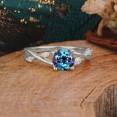 Vintage Round Cut Twisted Band Alexandrite Ring for Women